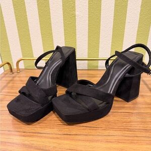 Zara Black Platform Block Heel Sandals